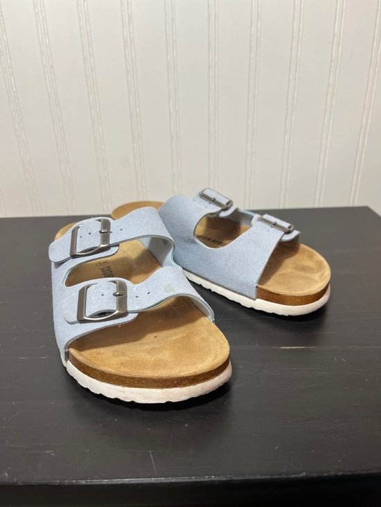 Cushionaire Shoes - Cushionaire Light Blue Suede Two-Strap Buckle Cork Sandals - Size 8 Medium